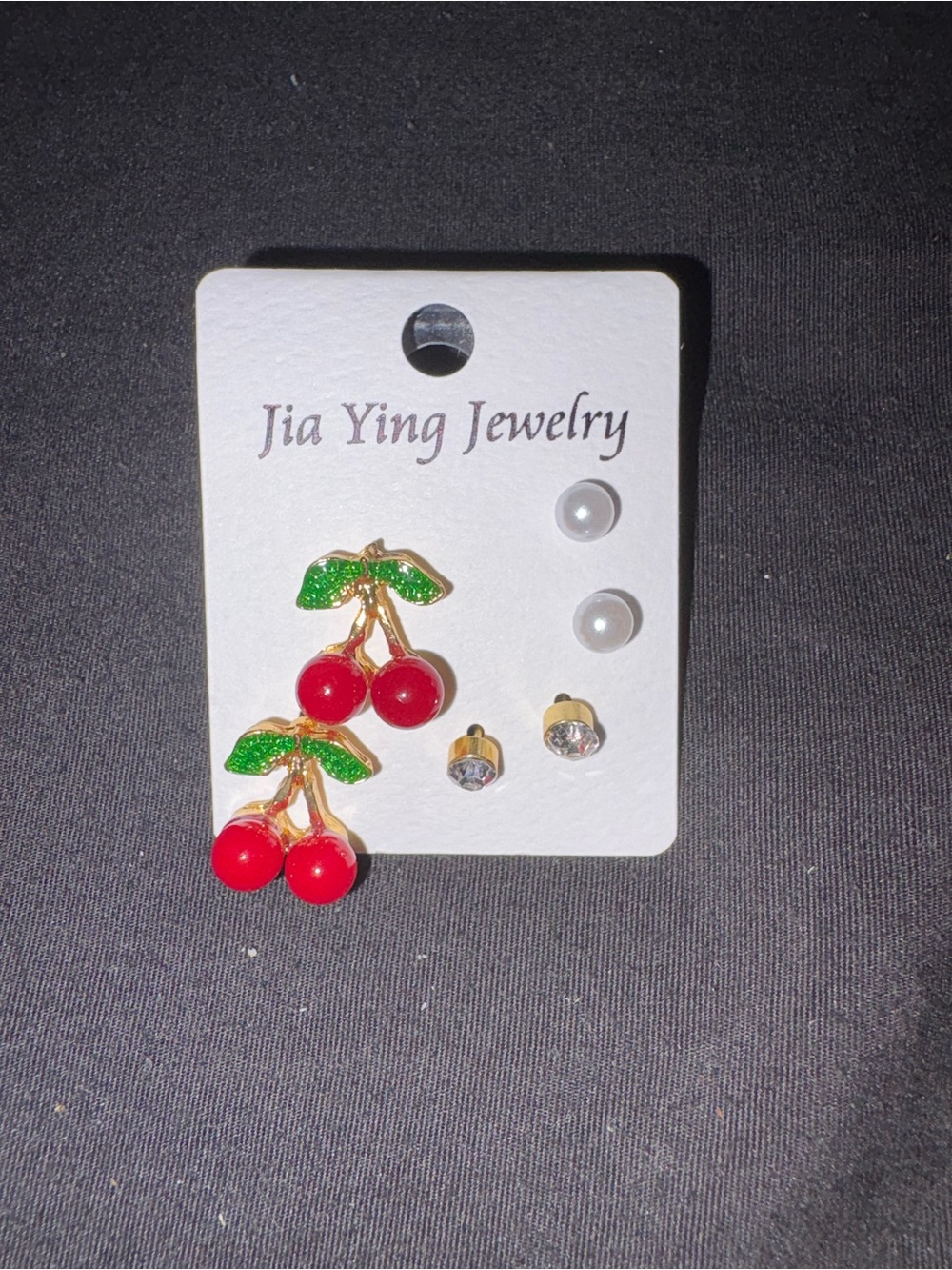 Fashion Jewelry Red Cherry & Pearl Trio Stud Earring Set